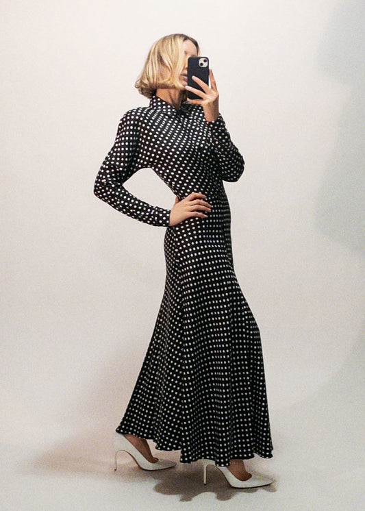 Garland Shirt Dress in Silk Satin