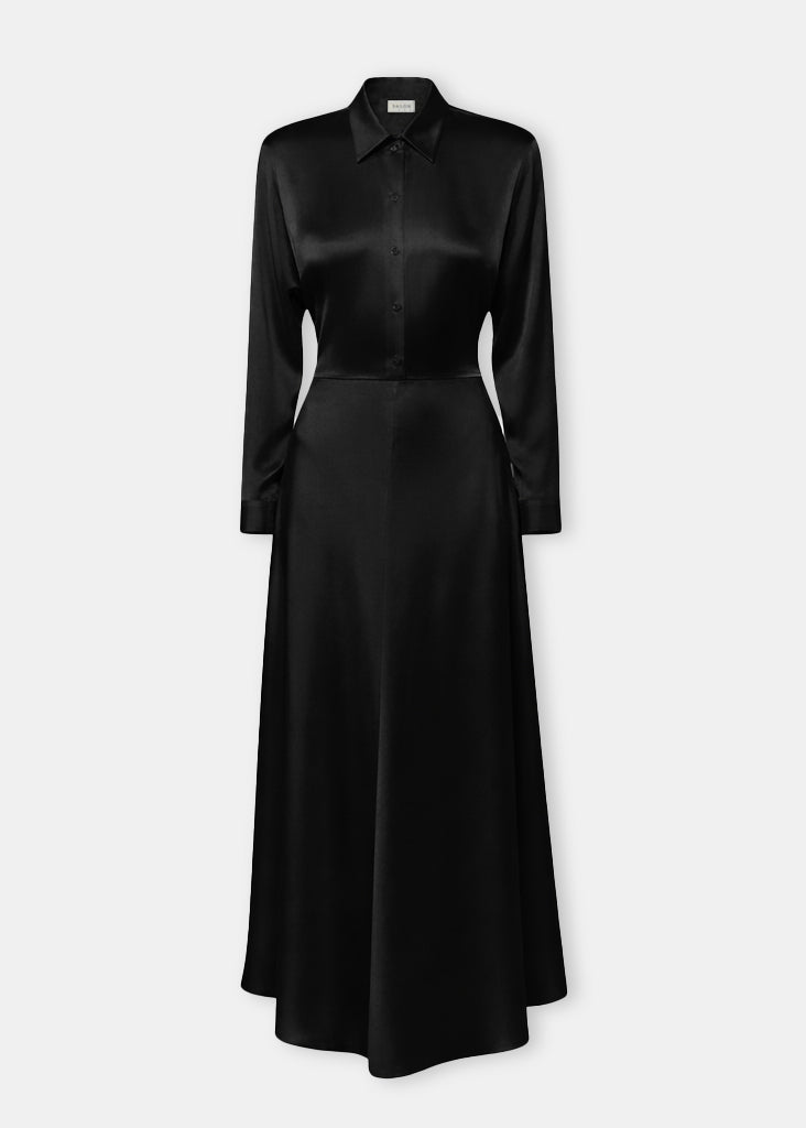 Garland Shirt Dress in Silk Satin